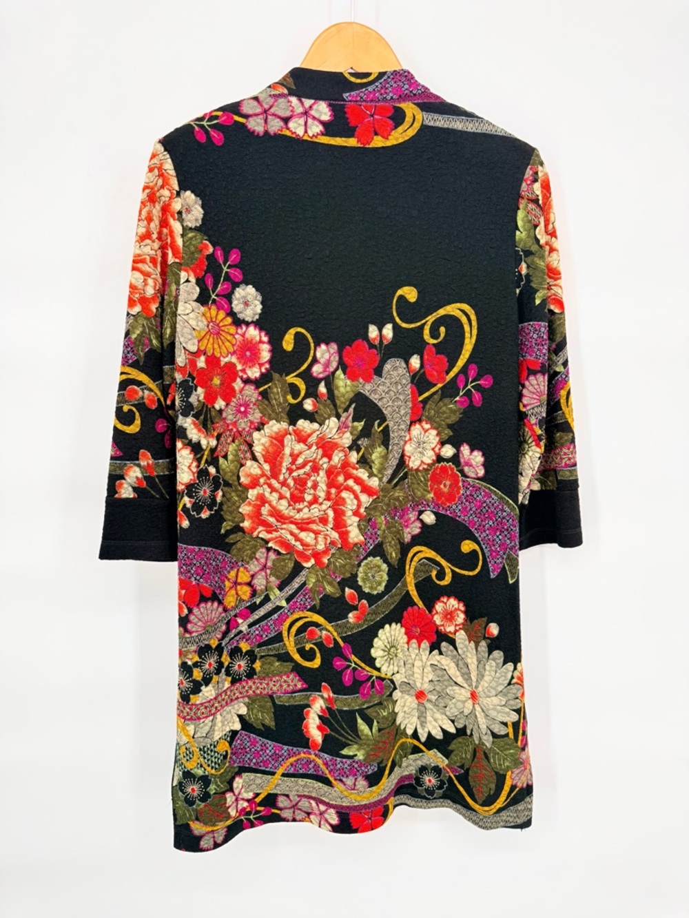 Drapers & Damons Floral Art Jacket Small Black Asian Peony Topper Boho Retro EUC - Picture 3 of 10